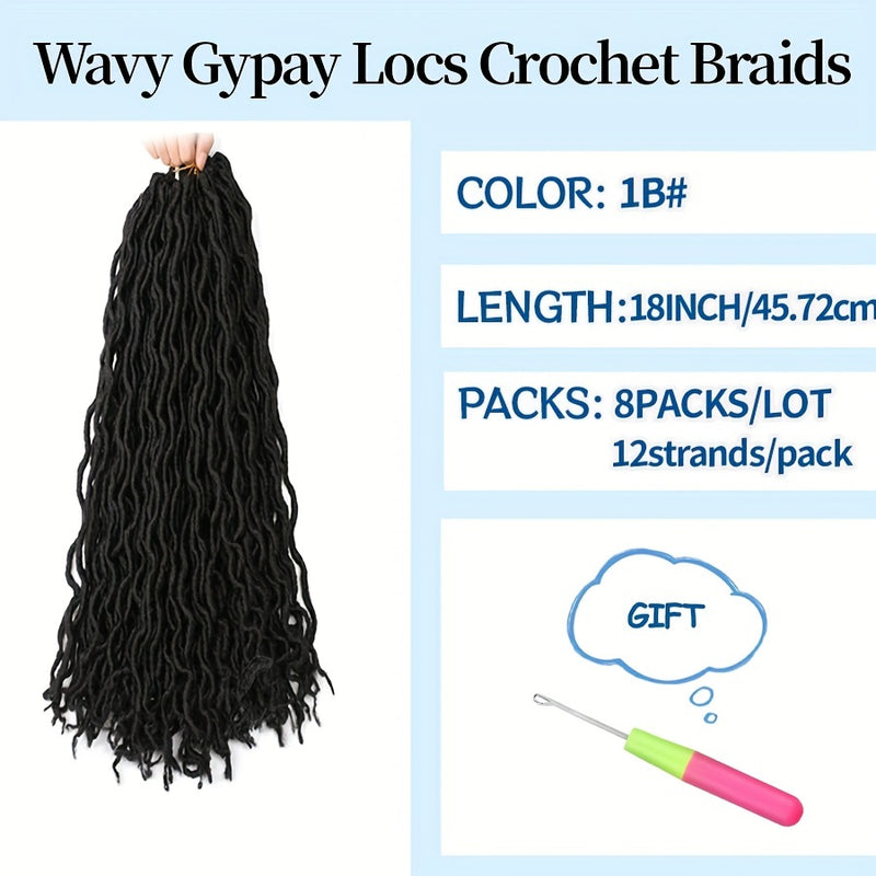 18-Inch Brown Goddess Wavy Faux Locs Crochet Hair Extensions - Natural Looking Synthetic Dreadlocks with Curly Ends, Versatile Styling for All Women, Ethnic Hairstyle Variety|Shoulderlength Locs