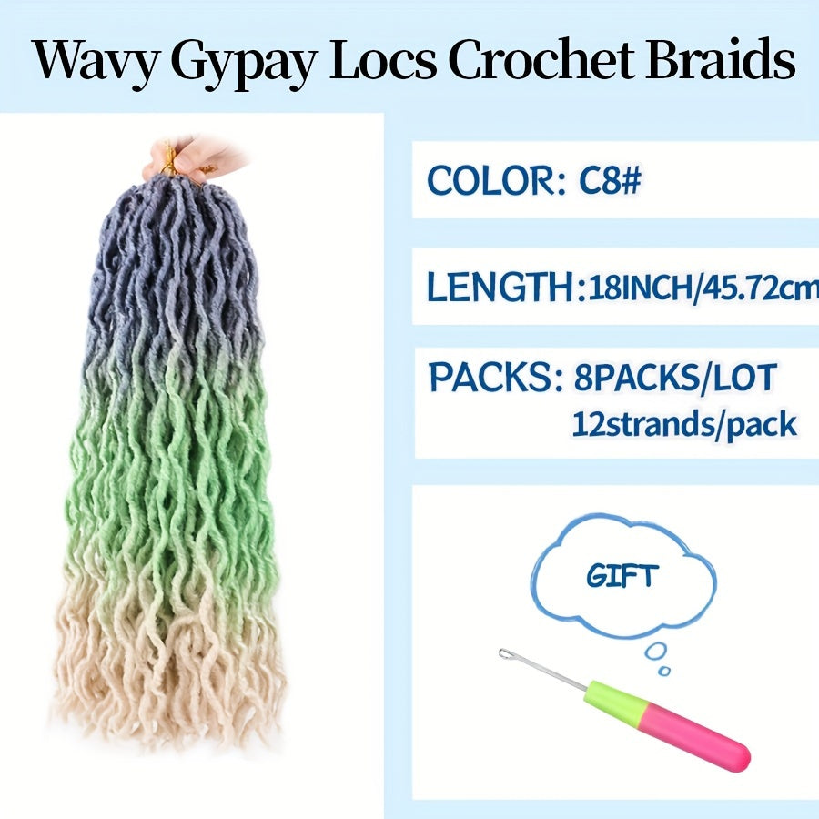 18-Inch Brown Goddess Wavy Faux Locs Crochet Hair Extensions - Natural Looking Synthetic Dreadlocks with Curly Ends, Versatile Styling for All Women, Ethnic Hairstyle Variety|Shoulderlength Locs