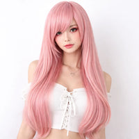 80cm Long Straight Synthetic Cosplay Wig for Women – Heat Resistant Fiber Hairpiece in Pink Gray 24 color