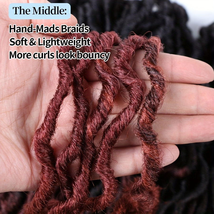 18-Inch Brown Goddess Wavy Faux Locs Crochet Hair Extensions - Natural Looking Synthetic Dreadlocks with Curly Ends, Versatile Styling for All Women, Ethnic Hairstyle Variety|Shoulderlength Locs