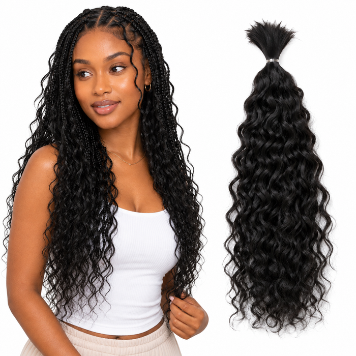 Water Wave Virgin Human Hair Bulk for Boho Braids – No Weft - model hairstyle and loose bulk hair