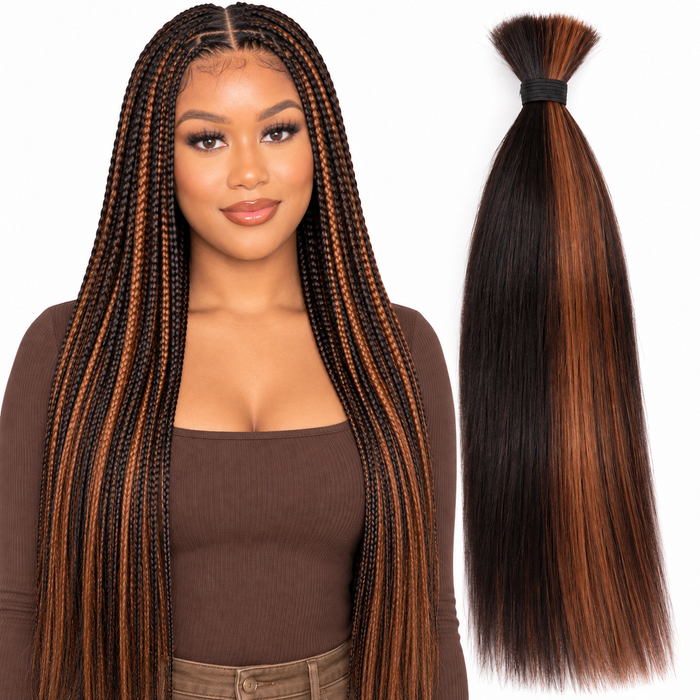 Colored Straight Human Hair Bulk for Braiding - model hairstyle and loose bulk hair