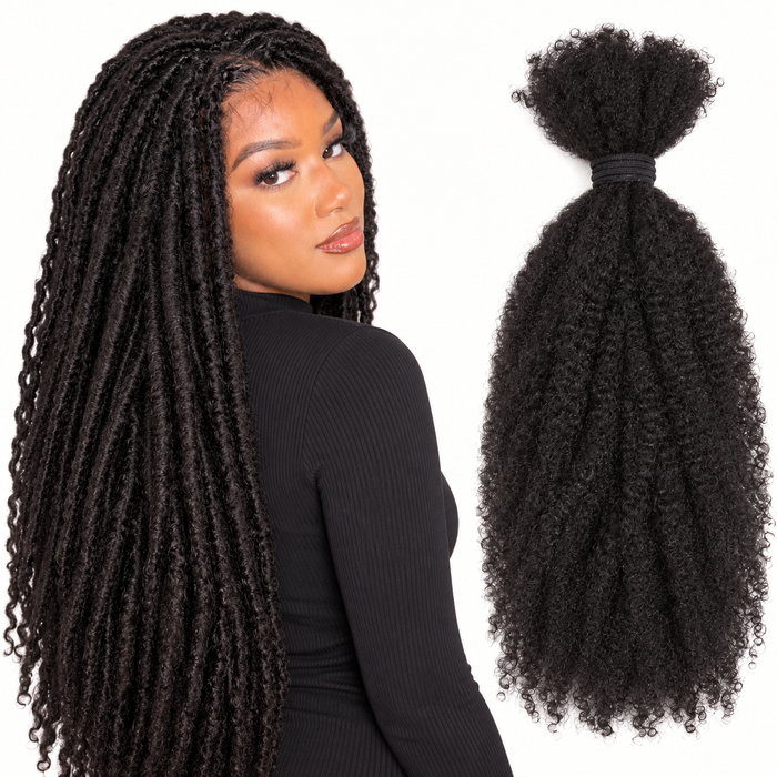 4C Afro Kinky Human Hair Bulk for Braiding - model hairstyle and loose bulk hair