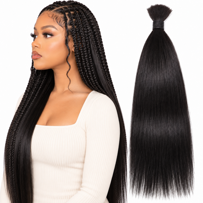 Straight Human Hair Bulk for Braiding | No Weft - model hairstyle and loose bulk hair