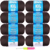 8 Pcs Brazilian Wool Braiding Hair – Acrylic Yarn for Crochet Box Braids, Senegalese Twist & Faux Locs Extensions