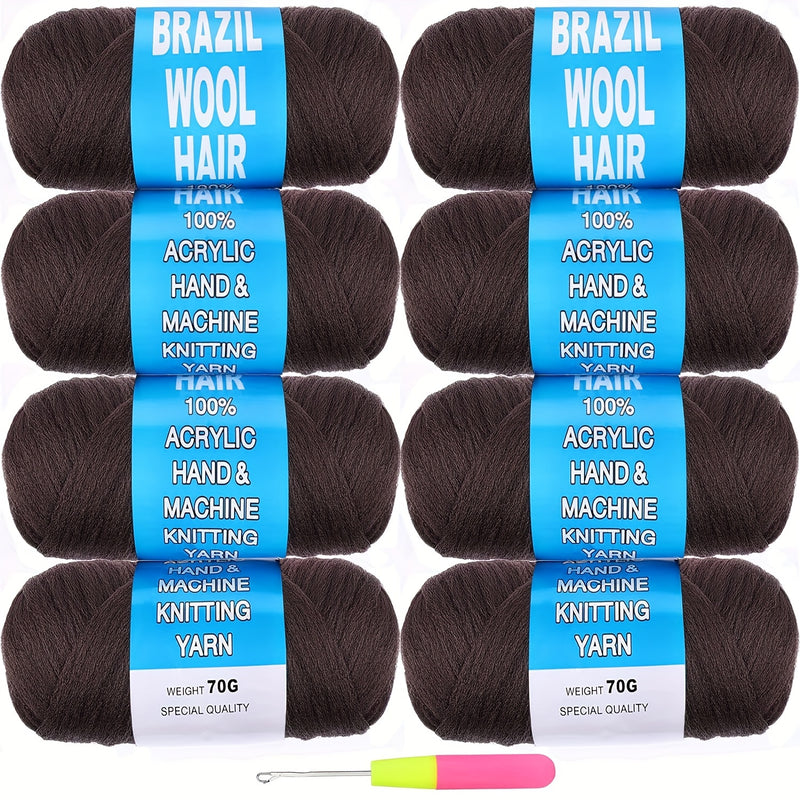 8 Pcs Brazilian Wool Braiding Hair – Acrylic Yarn for Crochet Box Braids, Senegalese Twist & Faux Locs Extensions
