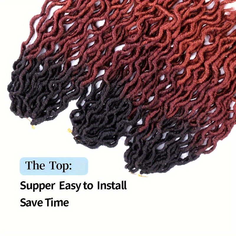 18-Inch Brown Goddess Wavy Faux Locs Crochet Hair Extensions - Natural Looking Synthetic Dreadlocks with Curly Ends, Versatile Styling for All Women, Ethnic Hairstyle Variety|Shoulderlength Locs