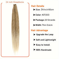 20 Strands Pre-Looped Dreadlock Extensions - 24 Inch Handmade, 0.6cm Width, Synthetic Single Ended Crochet Braids for Women - Lightweight & Easy Install for Halloween