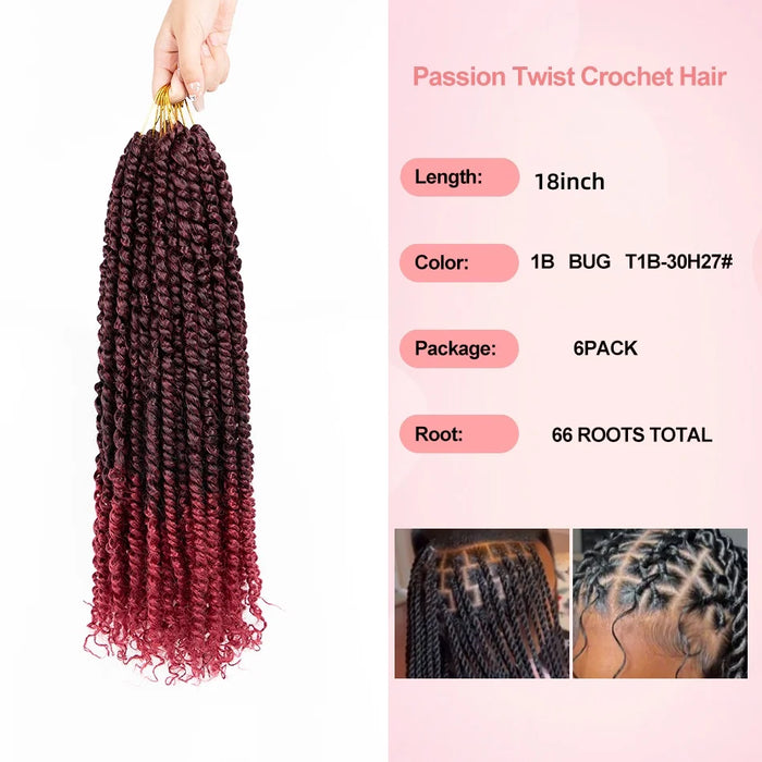 Passion Twist Red Hair 18 Inch Red Burgundy Pre-twisted Passion Twists Crochet Hair Pre-looped Curly synthetic Hair for Women