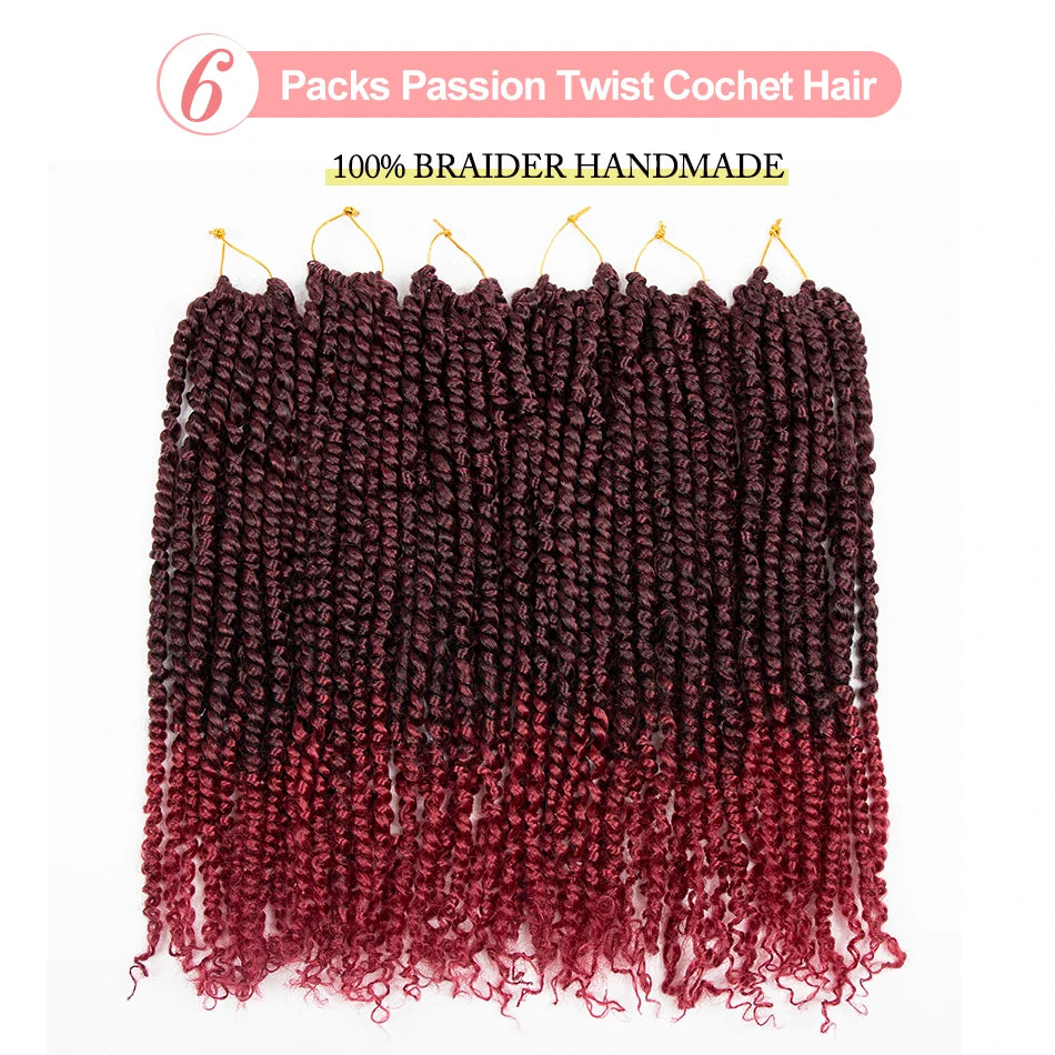 Passion Twist Red Hair 18 Inch Red Burgundy Pre-twisted Passion Twists Crochet Hair Pre-looped Curly synthetic Hair for Women
