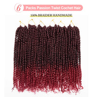 Passion Twist Red Hair 18 Inch Red Burgundy Pre-twisted Passion Twists Crochet Hair Pre-looped Curly synthetic Hair for Women