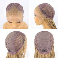 28Inch Pink Highlight Box Braided Wigs for Women Knotless Goddess Box Braid Lace Front Wig Colored Crochet Braid Synthetic Wig