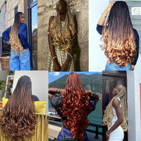 Boho braids hairstyle with French curl braiding hair, long ombre loose wave crochet braids on women