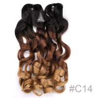 Ombre French curl braiding hair #C14 with loose wave ends, black to brown to blonde gradient synthetic extensions