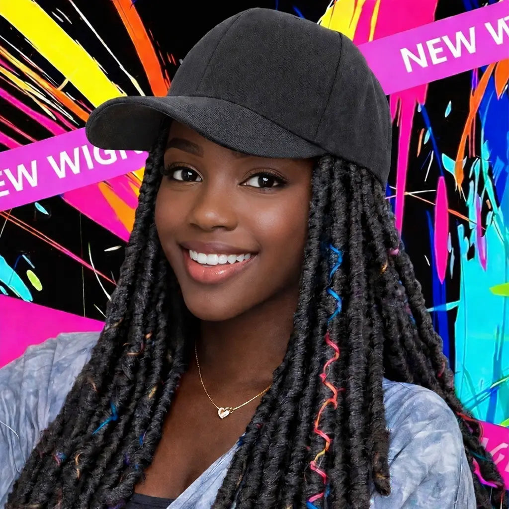 Baseball Cap Wig with Braided & Faux Loc Synthetic Hair – Easy Hat Style for Parties & Halloween