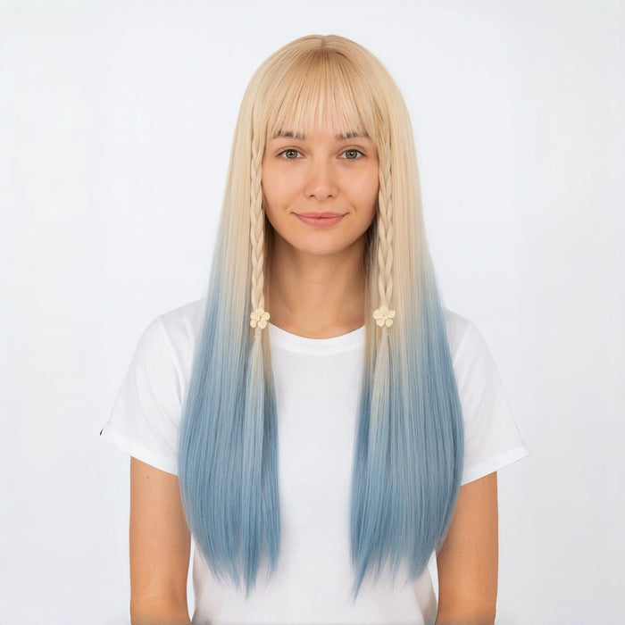 Heat-Resistant Pink Cosplay Wig with Bangs – 24" Long Straight Anime Wig | Soft Matte Fiber, Natural Look for Women