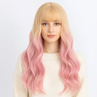 Heat-Resistant Pink Cosplay Wig with Bangs – 24" Long Straight Anime Wig | Soft Matte Fiber, Natural Look for Women