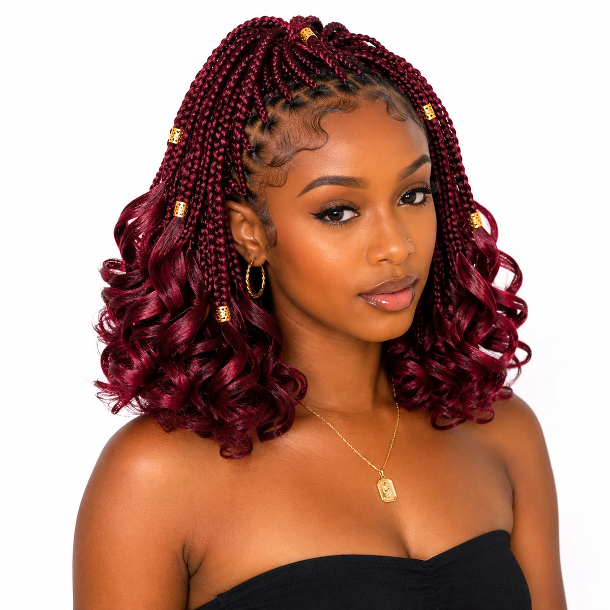 Boho Box Braids Crochet Hair Bob – Black Loose French Curl Synthetic Braids for Women