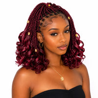 Boho Box Braids Crochet Hair Bob – Black Loose French Curl Synthetic Braids for Women