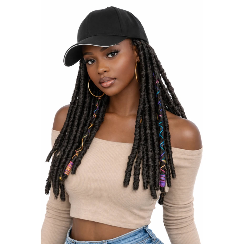 Baseball Cap Wig with Braided & Faux Loc Synthetic Hair – Easy Hat Style for Parties & Halloween