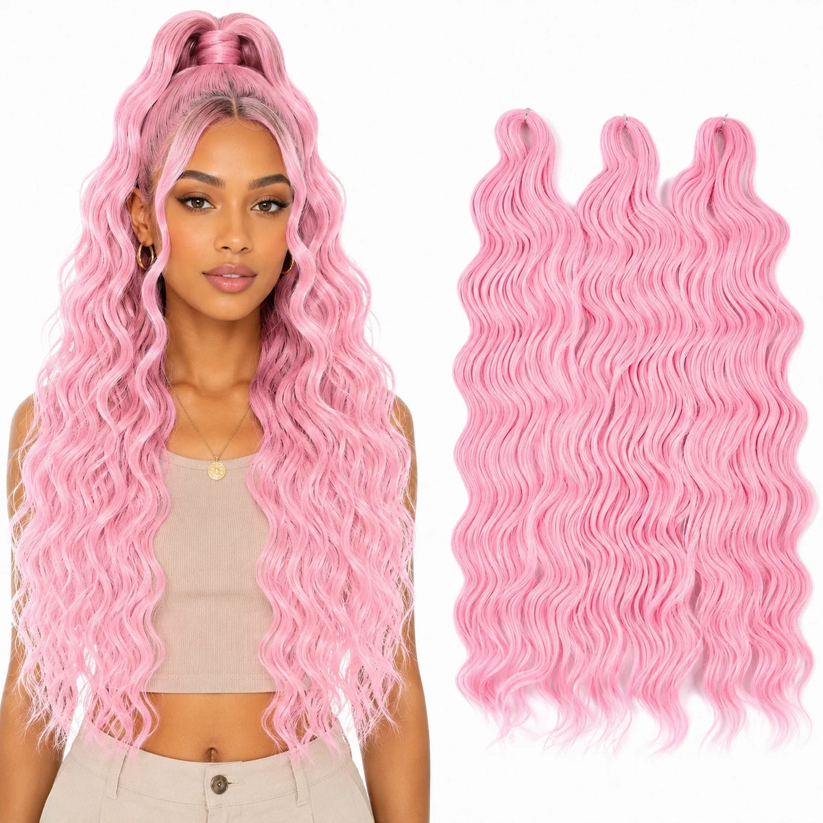 24 Inch Loose Deep Wave Crochet Braiding Hair Ombre Blonde Synthetic Deep Curly Twist Hair Extensions for Women