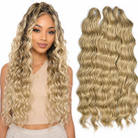 24 Inch Loose Deep Wave Crochet Braiding Hair Ombre Blonde Synthetic Deep Curly Twist Hair Extensions for Women