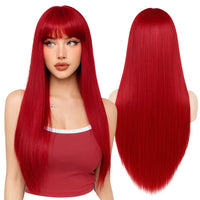Long Straight Wig with Bangs – Silky Heat-Resistant Synthetic Fibre, Full Machine Made, Cosplay & Party for Women