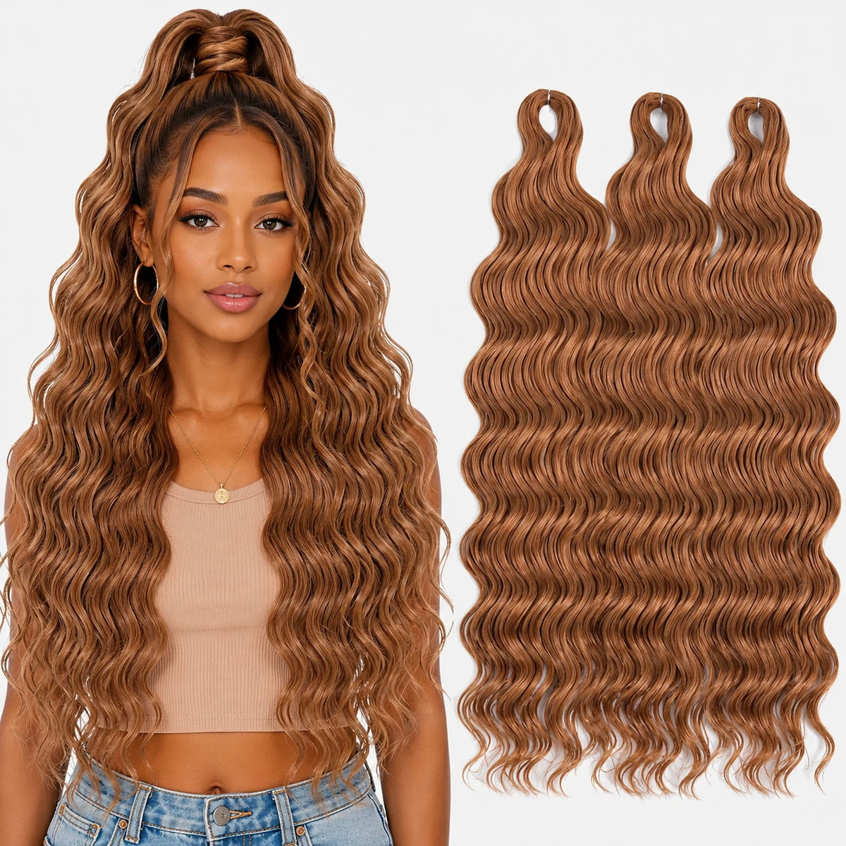 24 Inch Loose Deep Wave Crochet Braiding Hair Ombre Blonde Synthetic Deep Curly Twist Hair Extensions for Women