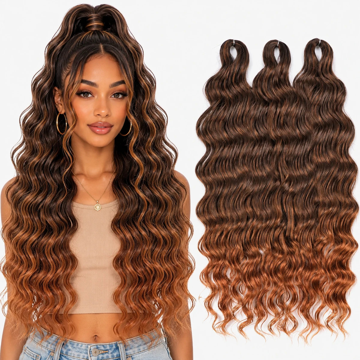 24 Inch Loose Deep Wave Crochet Braiding Hair Ombre Blonde Synthetic Deep Curly Twist Hair Extensions for Women