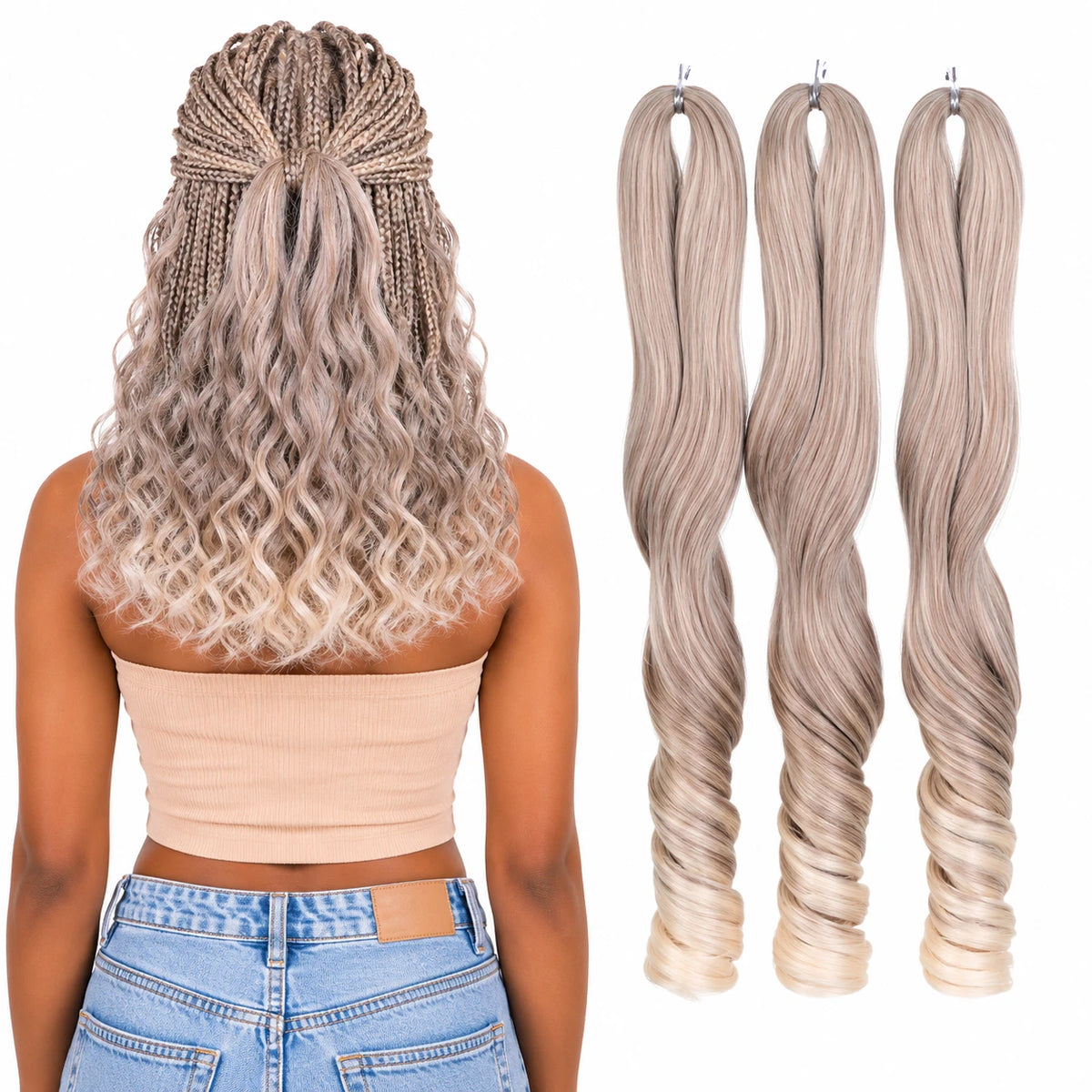 French Curl Braiding Hair 18 Inch – Soft Synthetic Crochet Hair Extensions for Boho Braids