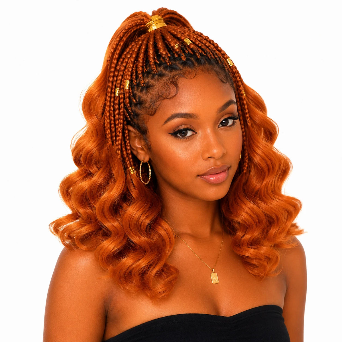 Boho Box Braids Crochet Hair Bob – Black Loose French Curl Synthetic Braids for Women