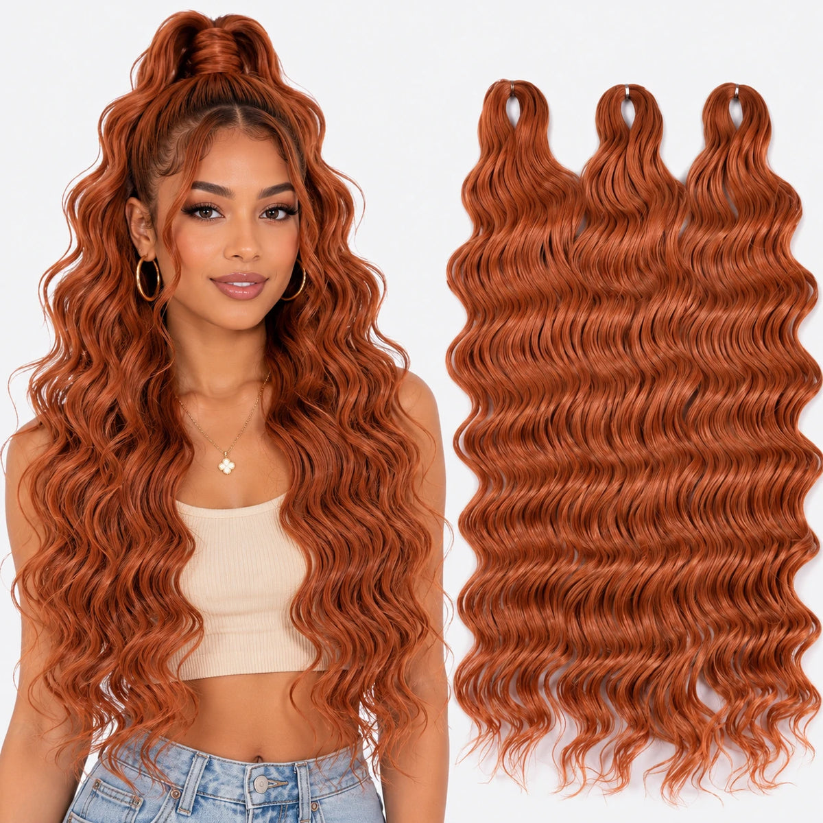 24 Inch Loose Deep Wave Crochet Braiding Hair Ombre Blonde Synthetic Deep Curly Twist Hair Extensions for Women