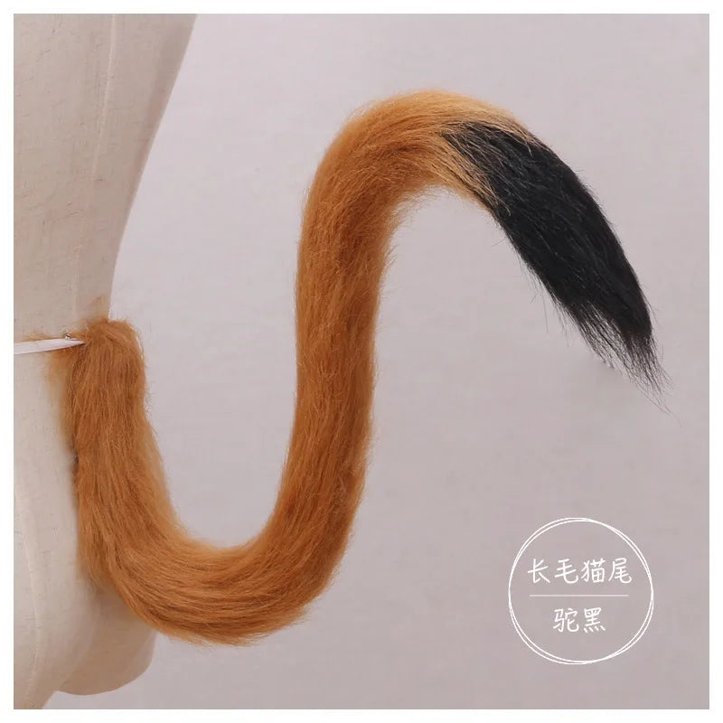 Cat cosplay tail ears simulation fur black white gray Halloween performance props cat ears
