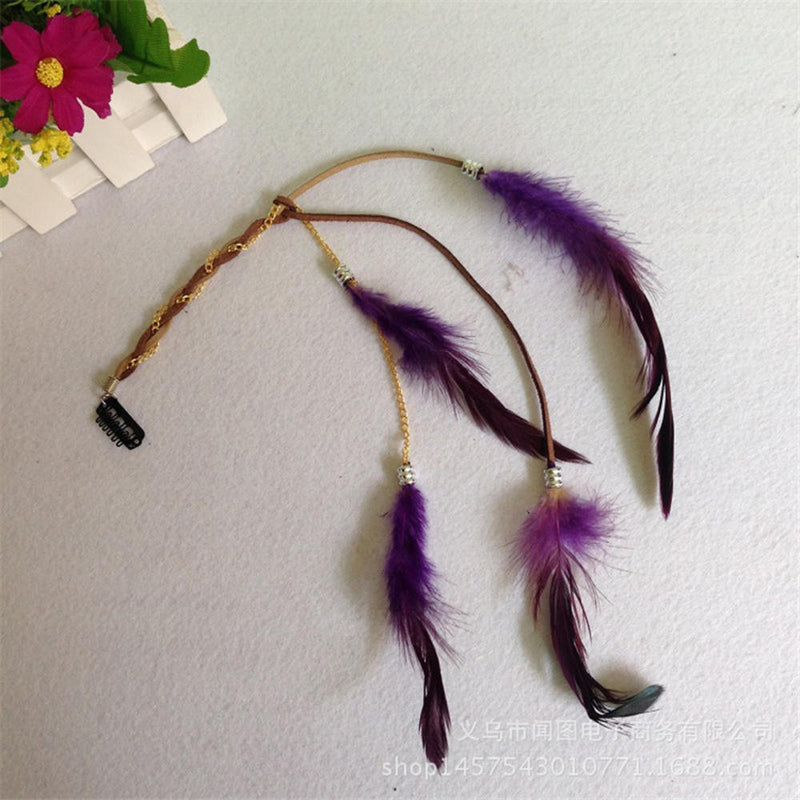 2023 New Fashionable Boho Feather Headband Wig Beaded Feather Headdress Handmade Hair Clip Girl Hair Accessories High Quality