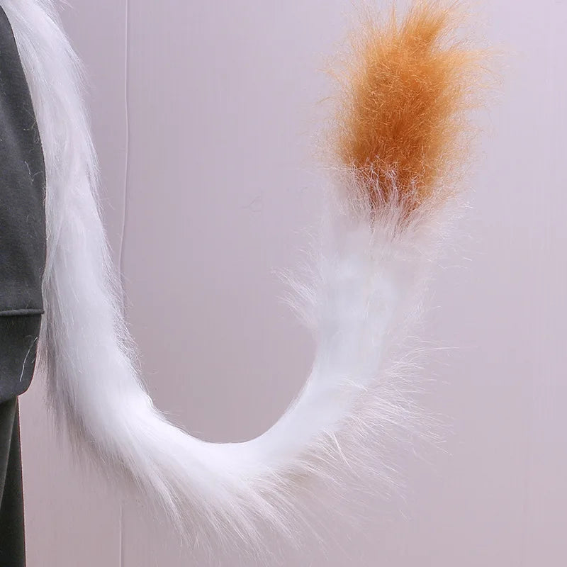 Cat cosplay tail ears simulation fur black white gray Halloween performance props cat ears