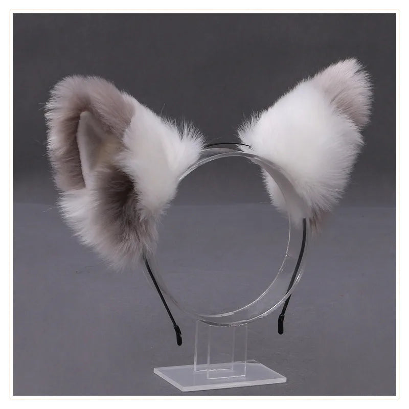 Cat cosplay tail ears simulation fur black white gray Halloween performance props cat ears