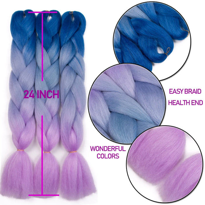 Ombre Synthetic Braiding Hair Extensions Jumbo Braids For Women Braids 24'' 100g Two Tone Ombre Color Pink Black Blue Wholesale