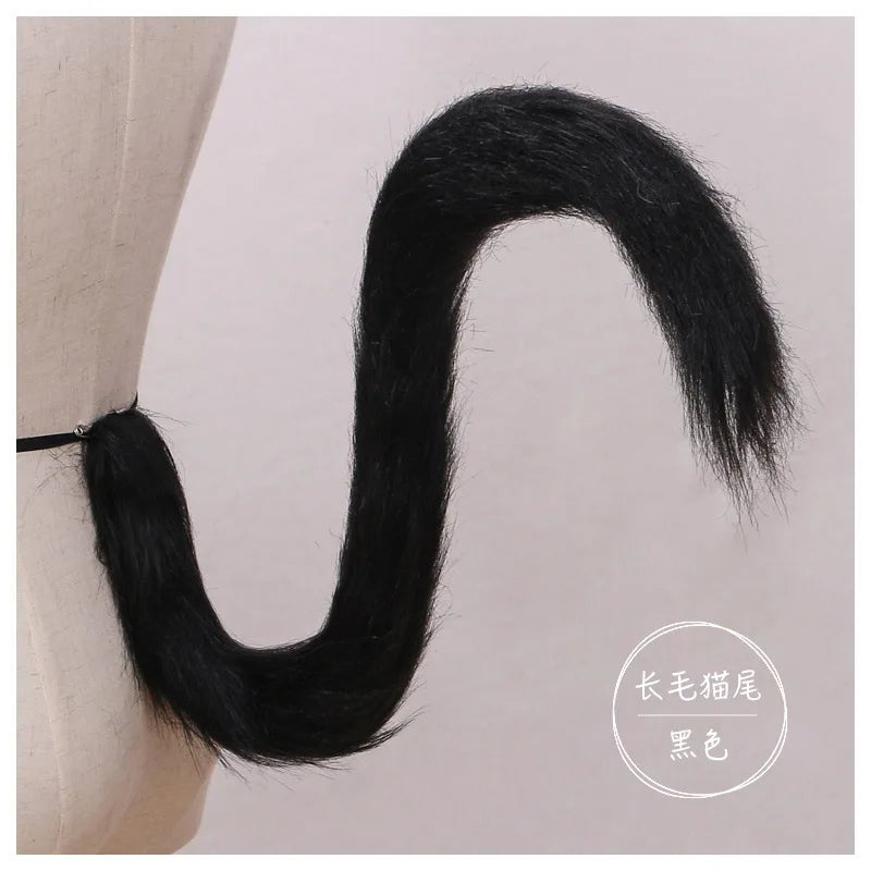 Cat cosplay tail ears simulation fur black white gray Halloween performance props cat ears