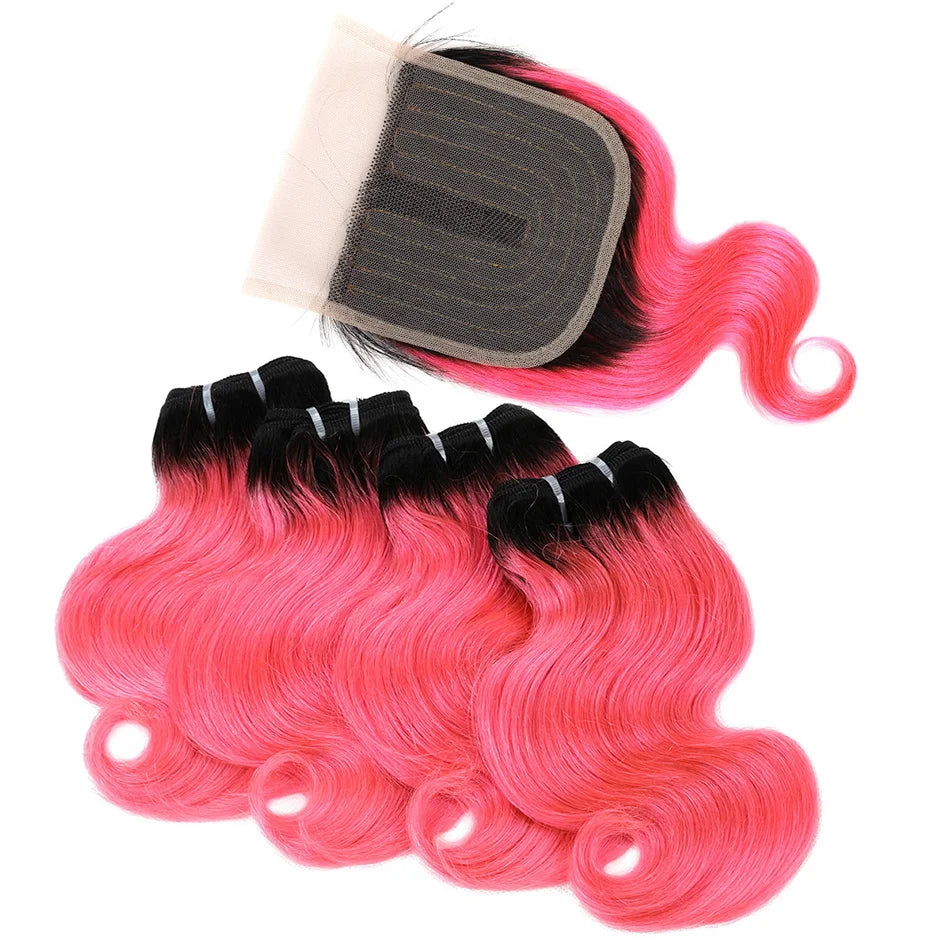 Ombre Body Wave Human Hair Bundles with Closure