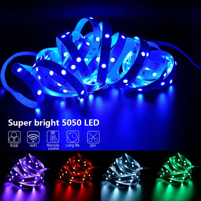 LED ストリップ ライト RGB 5050 、5V 1M-30M、1600 万色、RGB、LED ストリップ照明音楽同期、パーティー ホーム用の色変更