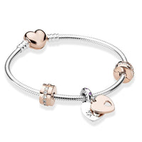 BAOPON New Heart &amp; Key Pendant Rose Gold Color Fine Bracelets &amp; Bangles Ferris Wheel Beads Charm Bracelet For Women Jewelry Gift