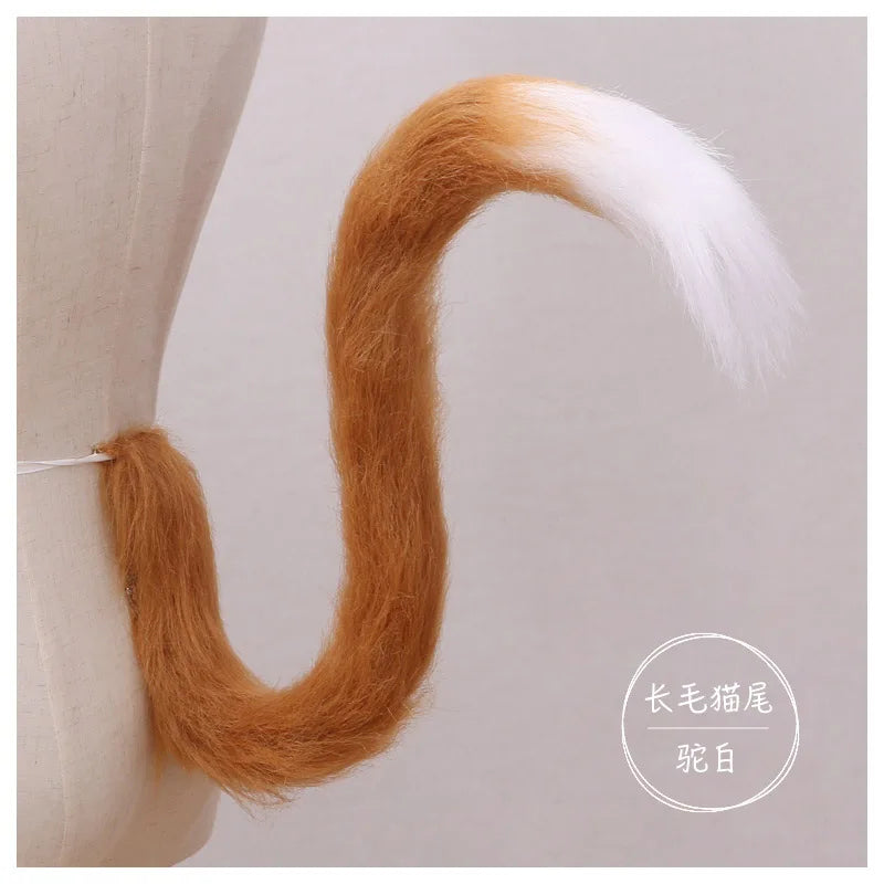 Cat cosplay tail ears simulation fur black white gray Halloween performance props cat ears