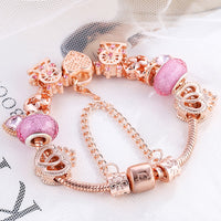 BAOPON New Heart &amp; Key Pendant Rose Gold Color Fine Bracelets &amp; Bangles Ferris Wheel Beads Charm Bracelet For Women Jewelry Gift