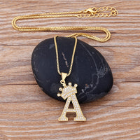 Nidin New Luxury Copper Zircon A-Z Crown Alphabet Pendant Chain Necklace Hip-Hop Style Fashion Woman Man Initial Name Jewelry