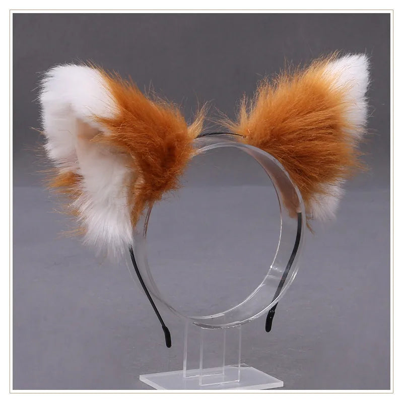 Cat cosplay tail ears simulation fur black white gray Halloween performance props cat ears