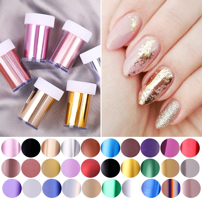 1 Roll Pink Gold Sliver Nail Foils Sparkly Sky Glitter Nail Art Transfer Stickers Slider Paper Nail Art Manicures Decoration New