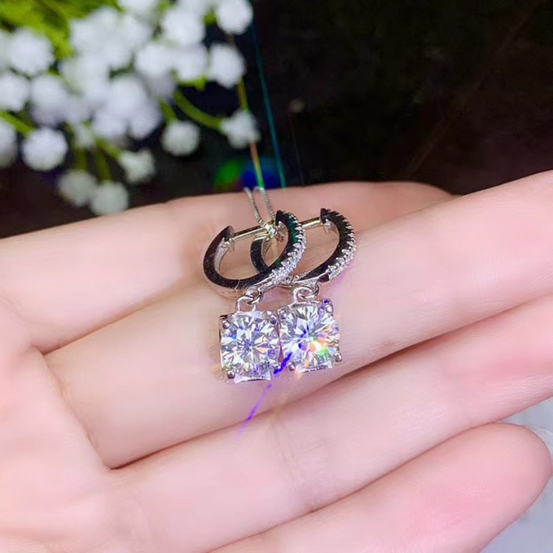 CoLife ジュエリー 眩しいモアッサナイト ダングラー 結婚式用 0.5ct &amp; 1ct F カラー モアッサナイト ドロップ イヤリング 925 シルバー モアッサナイト イヤードロップ