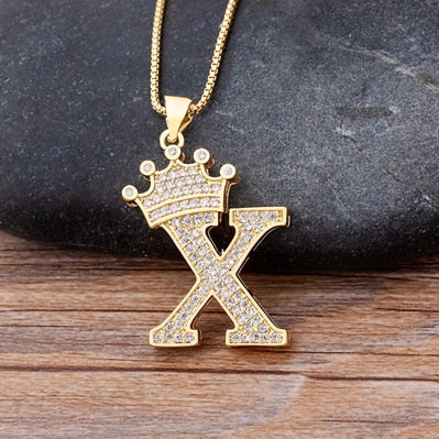 Nidin New Luxury Copper Zircon A-Z Crown Alphabet Pendant Chain Necklace Hip-Hop Style Fashion Woman Man Initial Name Jewelry