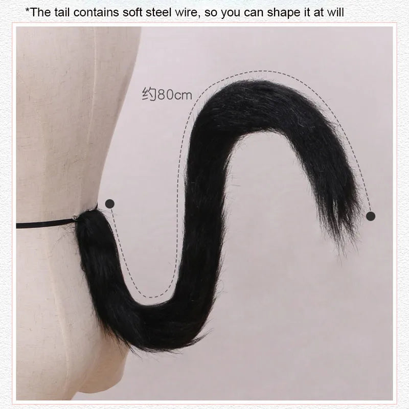 Cat cosplay tail ears simulation fur black white gray Halloween performance props cat ears
