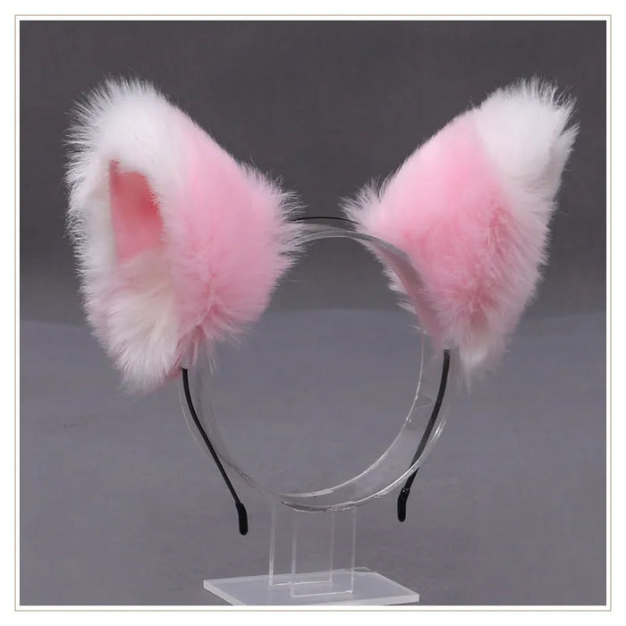 Cat Cosplay Ears & Tail Set – Simulation Fur Accessory (Black / White / Gray) for Halloween & Costume Party